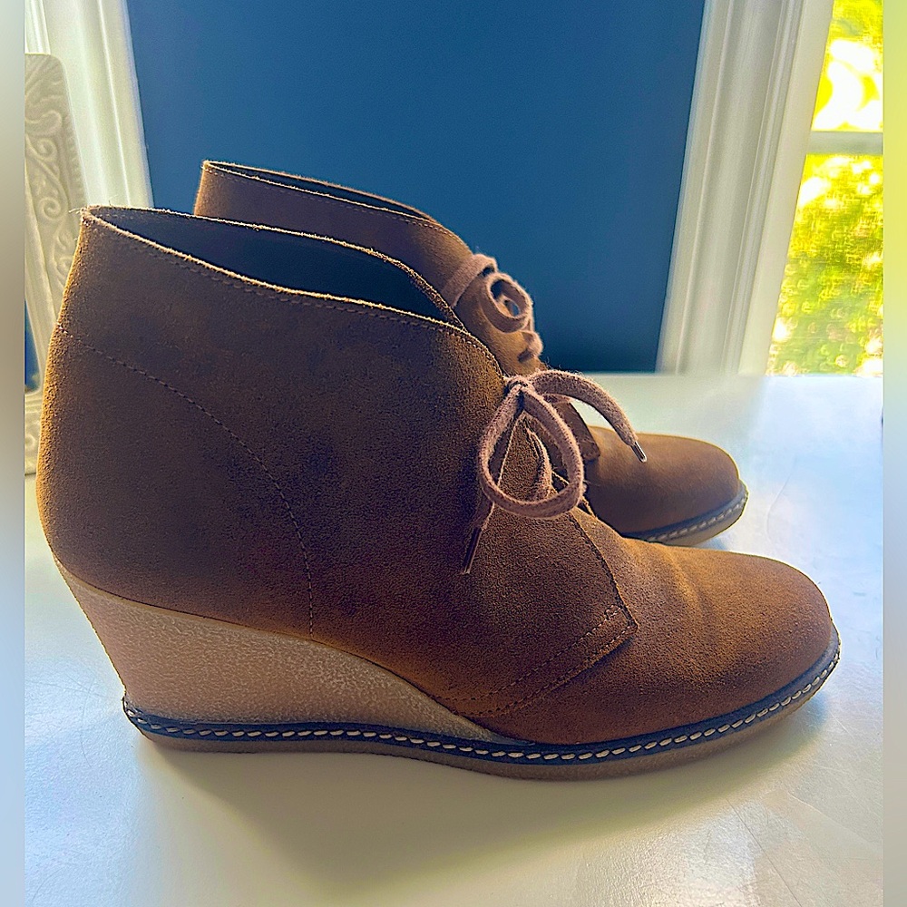 J.Crew MacAlister Brown Suede Wedge Lace Up Ankle Boot Booties size 10